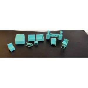 Vintage 1960s Superior Doll House Furniture - 9 Pieces Teal